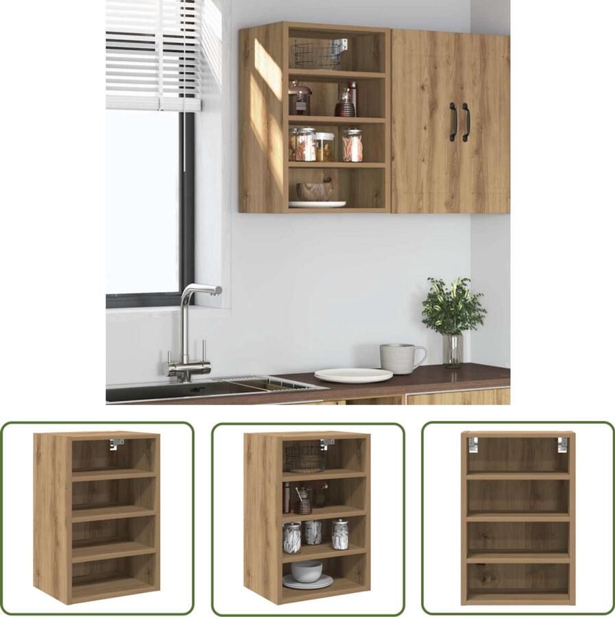 VidaXL Hangkast Riga 40x29 5x60 cm bewerkt hout artisanaal eikenkleur Hangkast Keukenkasten Opslagoplossing Houten Kast Wandkast