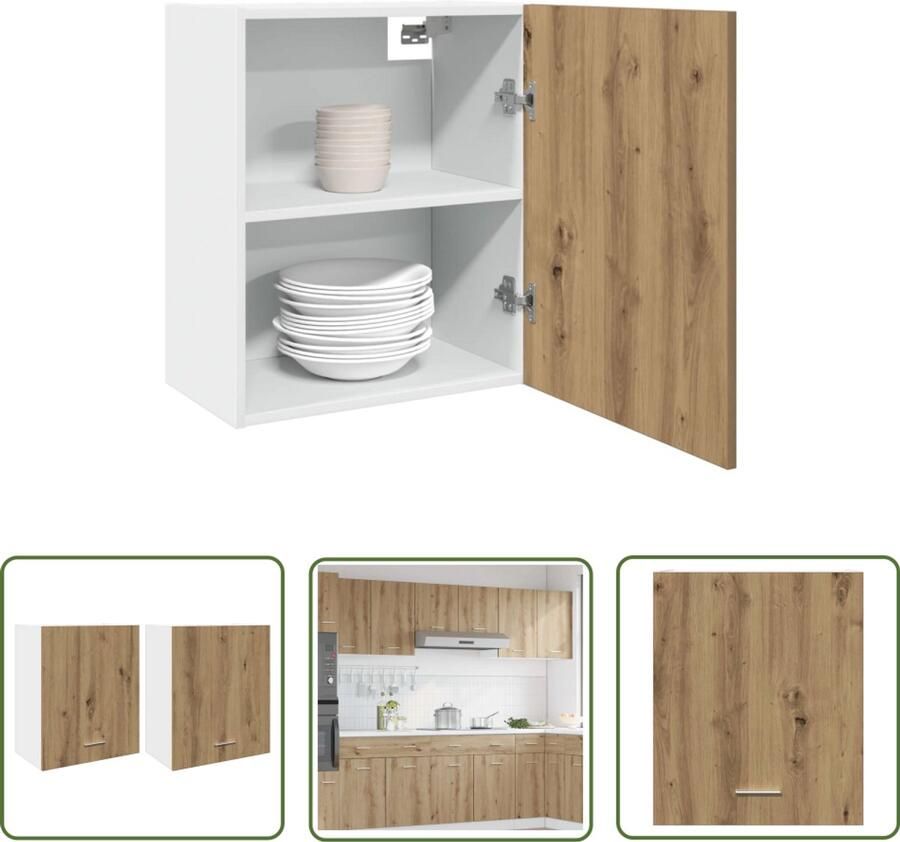The Living Store Hangkasten 2 st 50x31x60 cm bewerkt hout artisanaal eikenkleur Hangend Keukenkast Houten Kast Opslagoplossing Keukeninrichting Artisan Eiken