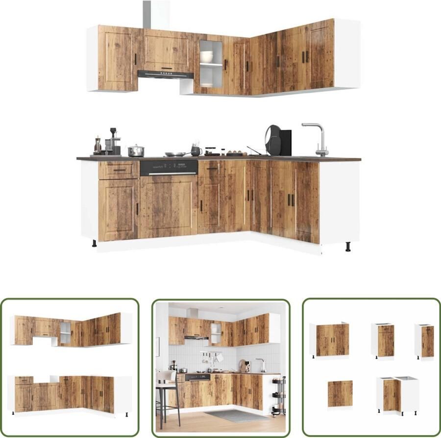 VidaXL Keukenkasten Keuken Kast Set 11-delige Keukenkastenset Porto bewerkt hout oud houtkleurig Houten Keukenkasten Opslagoplossing Keuken Bewarkt Hout