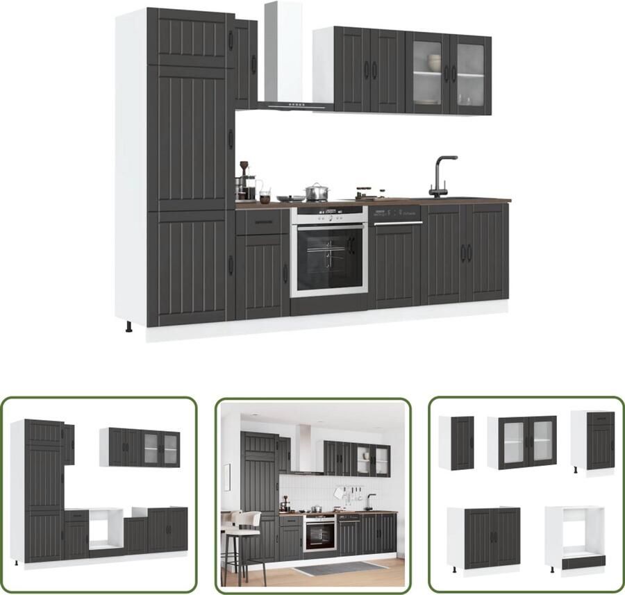 VidaXL 8-delige Keukenkastenset Kalmar bewerkt hout zwart Keuken Kastensysteem Keukenkasten Set Zwarte Keukenkasten Houten Keukenkasten Kookeiland