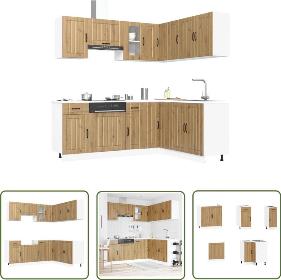 VidaXL 11-delige Keukenkastenset Kalmar bewerkt hout artisanaal eiken Keuken Kast Keukenkastenserie Houten Keukenkasten Kunststof Keukenkasten Keukenopstelling