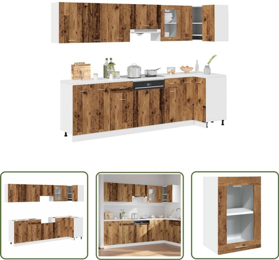 VidaXL Keukenkastenset Keuken Kast 11-delige Keukenkastenset Lyon bewerkt hout oud houtkleurig Houten Keukenkasten Vintage Keuken Keukenrenovatie