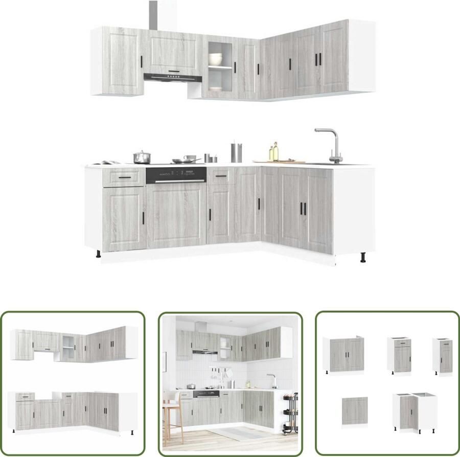 VidaXL Keukenkastenset Keuken Kast 11-delige Keukenkastenset Porto bewerkt hout grijs sonoma eiken Houten Keukenkasten Grijze Keukenkasten Opbergruimte Keuken
