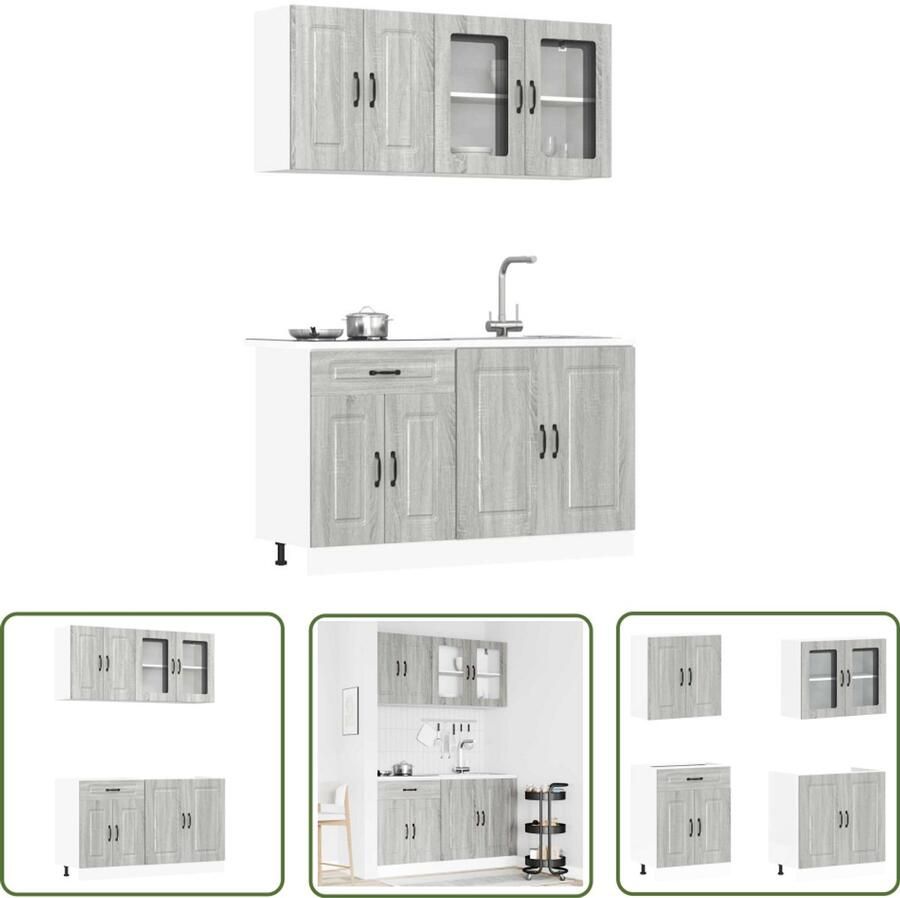 VidaXL 4-delige Keukenkastenset Kalmar bewerkt hout grijs sonoma eiken Keuken Kast Keukenkastenset Grijze Keukenkasten Houten Keukenkasten Sonoma Eiken