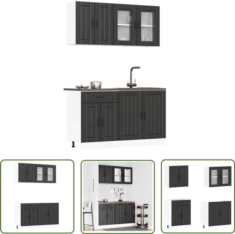 VidaXL 4-delige Keukenkastenset Lucca bewerkt hout zwart Keuken Kast Keukenkastenset Houten Keukenkasten Zwarte Keukenkasten Opslagoplossing Keuken