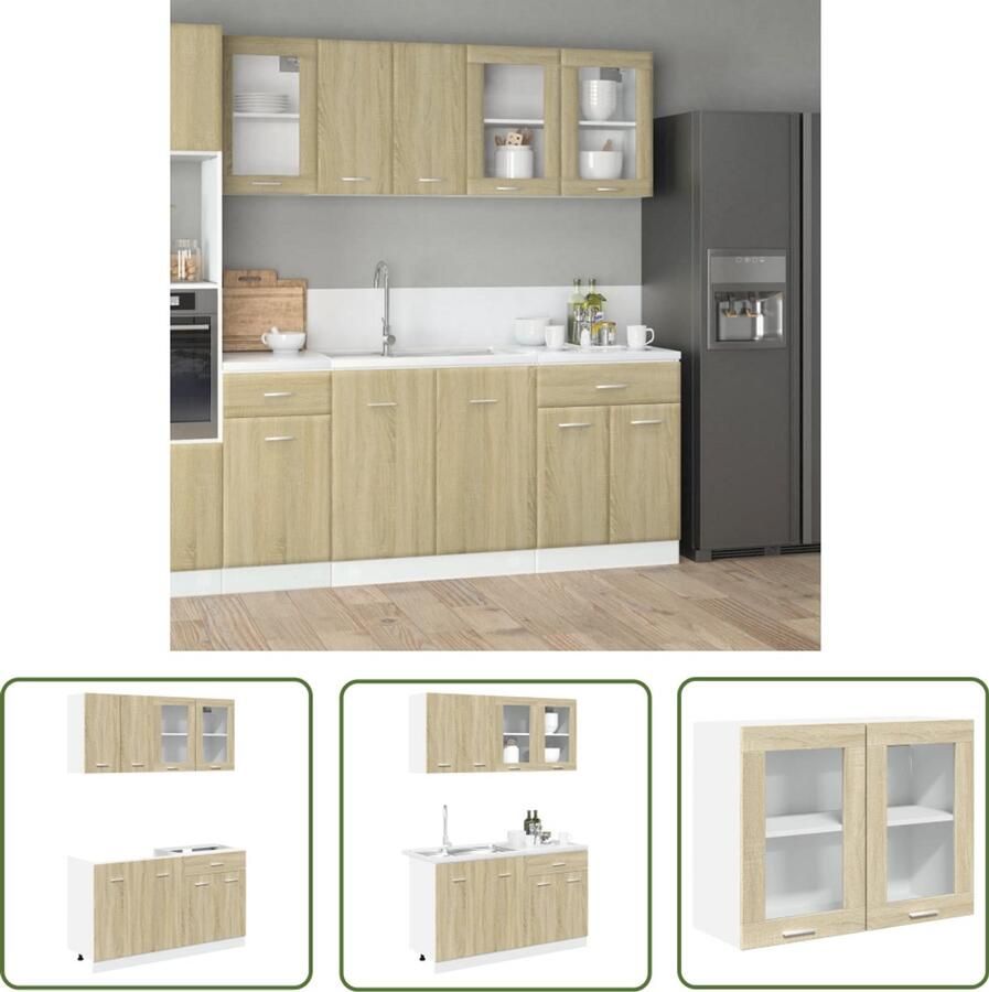 The Living Store 4-delige Keukenkastenset bewerkt hout sonoma eikenkleurig Keuken Kast Keukenkast Set Opslagoplossing Keuken Houten Keukenkast Sonoma Eiken Meubels
