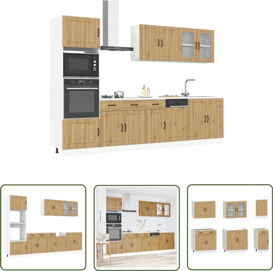 VidaXL Keukenkastenset Keuken Kast 7-delige Keukenkastenset Kalmar bewerkt hout artisanaal eiken Houten Keukenkasten Artisan Eiken Opslagoplossing