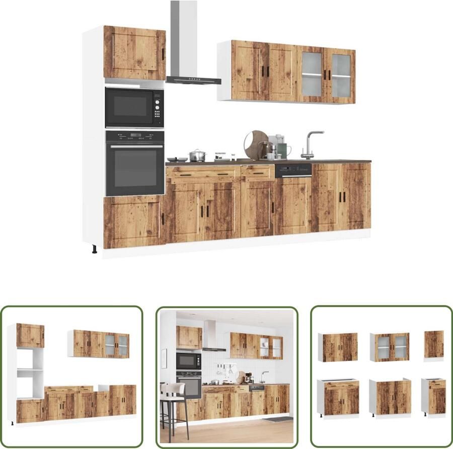 The Living Store 7-delige Keukenkastenset Kalmar bewerkt hout oud houtkleurig Keuken Kast Houten Keuken Keukenopstelling Opslagruimte Keuken Keukenkasten Set