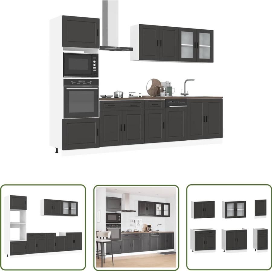 The Living Store 7-delige Keukenkastenset Kalmar bewerkt hout zwart Keuken Kast Keukenkastenset Houten Keuken Zwarte Keuken Kookeiland