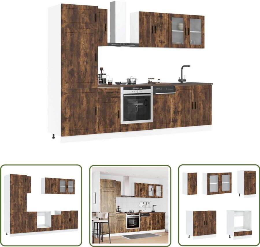 The Living Store 8-delige Keukenkastenset Kalmar bewerkt hout gerookt eiken Keuken Kast Keukenkastenset Houten Keukenkasten Gerookt Eiken Keuken Kalmar Keuken