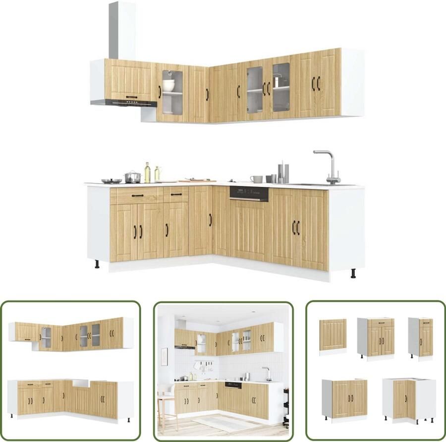 The Living Store 11-delige Keukenkastenset Lucca bewerkt hout sonoma eikenkleur Keukenkasten Houten Keukenkasten Keukenkast Set Lucca Serie Sonoma Eiken
