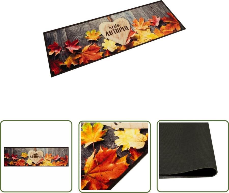 The Living Store Keukenloper Herfstprint 150 x 45 cm Absorberend en Slipvast Keukenloper Keukenmat Vloerkleden Absorberende Mat Antislip Mat