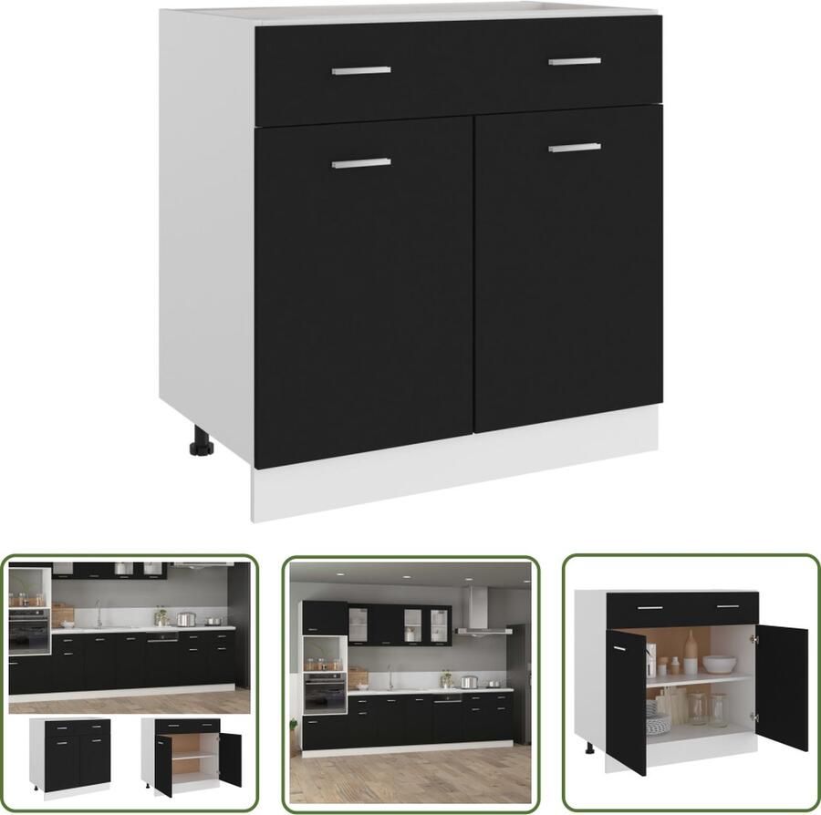 The Living Store Onderkast met lade Lyon 80x46x81 5 cm bewerkt hout zwart Keukenonderkast Lades Opslagruimte Houten Kast Zwarte Kast - Foto 2