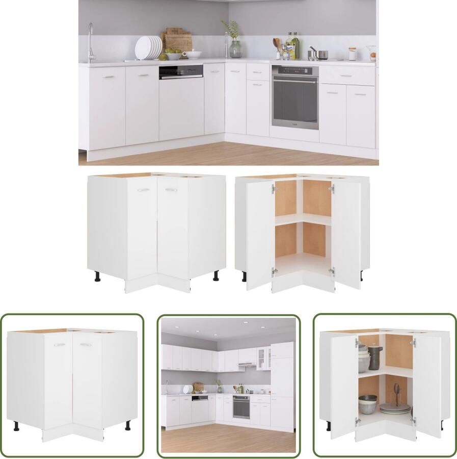 The Living Store Hoekonderkast Lyon 75 5x75 5x81 5 cm bewerkt hout wit Keukenkast Opbergkast Houten Kast Wit Kast Hoekkast