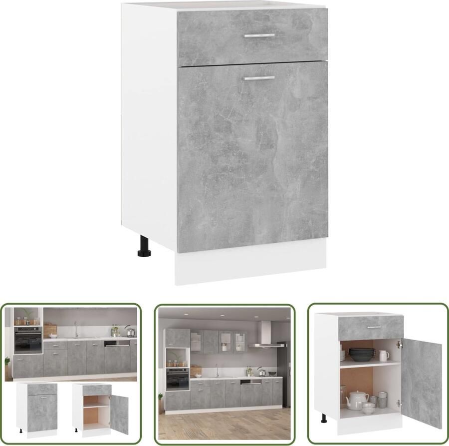 The Living Store Onderkast met lade Lyon 50x46x81 5 cm bewerkt hout betongrijs Onderkast Keukenmeubel Opslagruimte Houten Kast Betongrijs - Foto 3