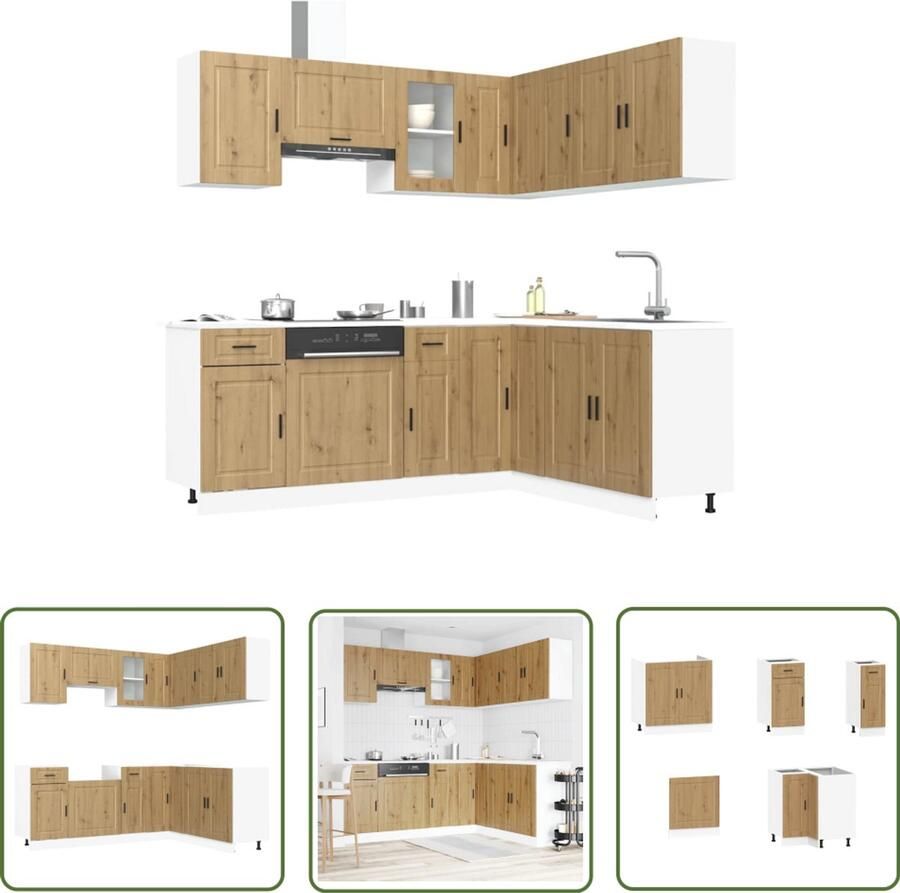 VidaXL 11-delige Keukenkastenset Porto bewerkt hout artisanaal eiken Keukenkast Keukenopslag Houten Kast Eiken Meubels Landelijk Interieur