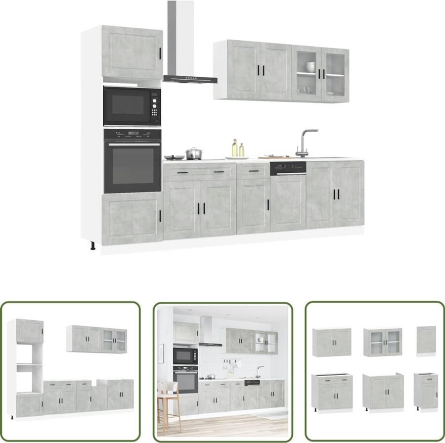 The Living Store 7-delige Keukenkastenset Kalmar bewerkt hout betongrijs Keukenkasten Keukenmeubels Betongrijs Houten Kast Opslagruimte
