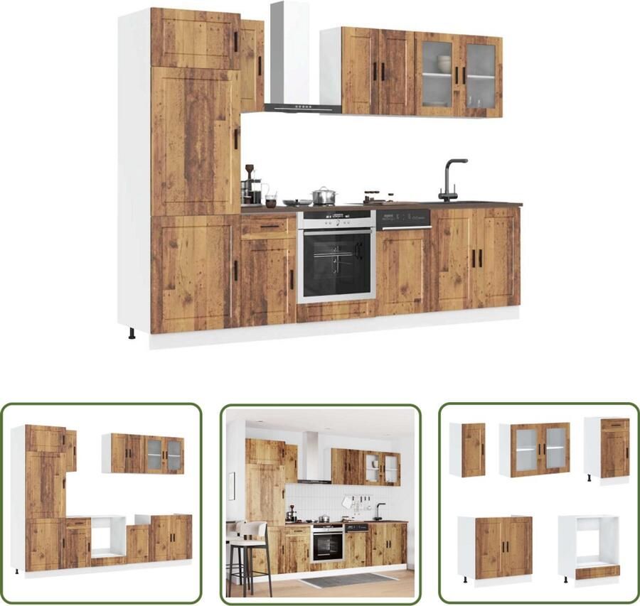 VidaXL 8-delige Keukenkastenset Kalmar bewerkt hout oud houtkleurig Keuken Kast Set Keukenopstelling Houten Keukenkasten Opslagruimte Keuken Kalmar Serie