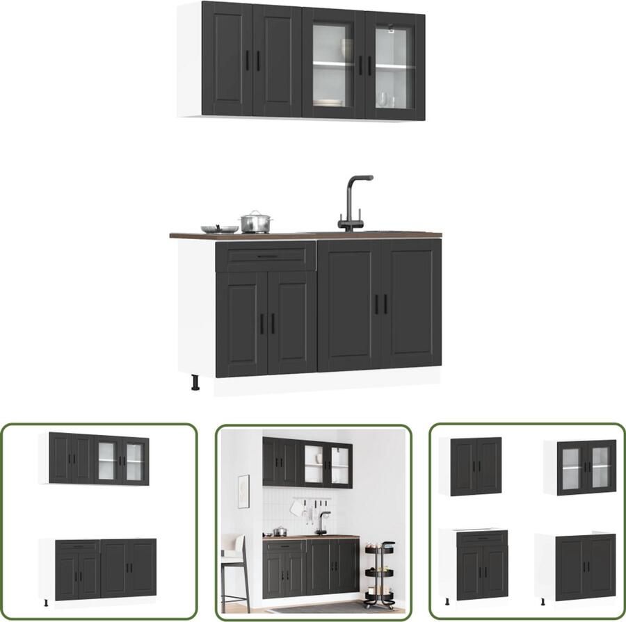 VidaXL Keukenopstelling Keuken Kastjes 4-delige Keukenkastenset Porto bewerkt hout zwart Houten Keukenkasten Zwarte Keukenkasten Opslagruimte Keuken