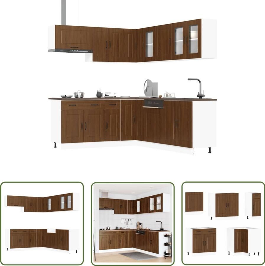 VidaXL Keukenopstelling Keukenkasten 11-delige Keukenkastenset Kalmar bewerkt hout bruin eikenkleur Houten Keukenkasten Bruine Eiken Kleur Keuken Design