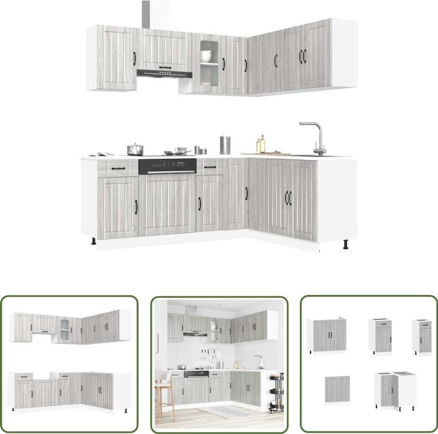 VidaXL Keukenopstelling Keukenkasten 11-delige Keukenkastenset Kalmar bewerkt hout grijs sonomaeiken Grijze Keukenkasten Houten Keukenkasten Bewerkte Houtsoorten