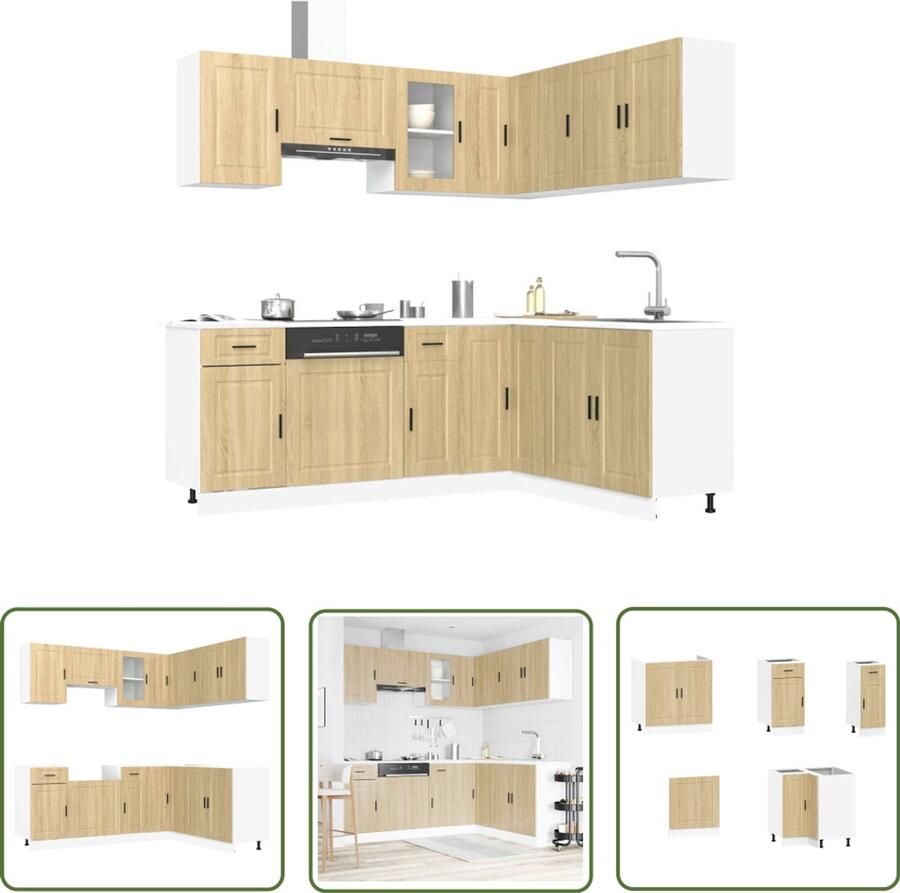 The Living Store 11-delige Keukenkastenset Porto bewerkt hout sonoma eikenkleur Keukenkasten Houten Keukenkasten Keukenkast Set Sonoma Eiken Keukenrenovatie