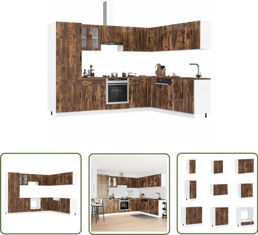 VidaXL Keukenopstelling Keukenkasten 14-delige Keukenkastenset Porto bewerkt hout gerookt eiken Houten Keukenkasten Roestvrijstalen Keukenkasten Keukenrenovatie