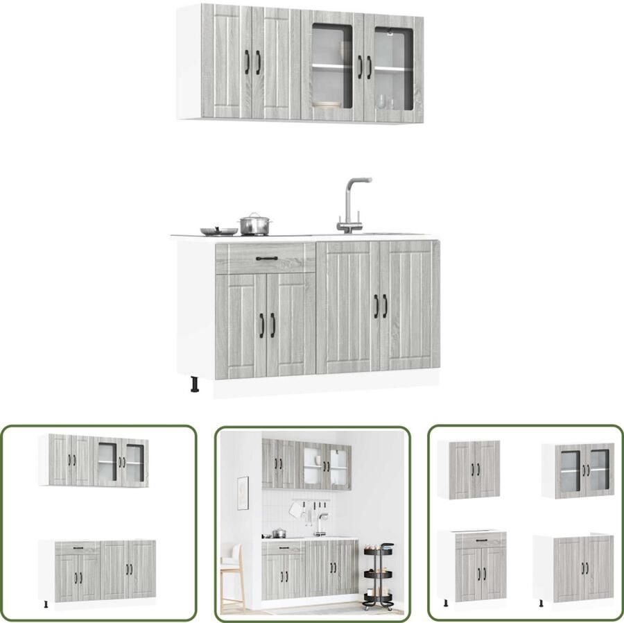 The Living Store 4-delige Keukenkastenset Kalmar bewerkt hout grijs sonoma eiken Keukenkasten Houten Keukenkasten Grijze Keukenkasten Keukenkastenset Kalmar Serie