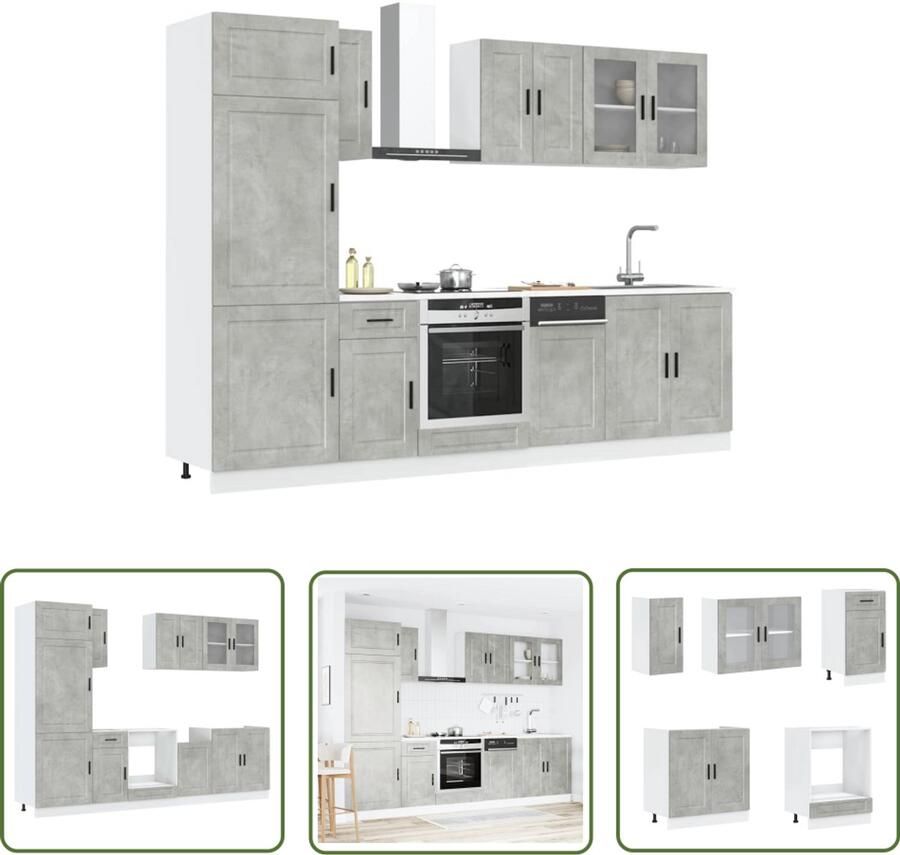 The Living Store 8-delige Keukenkastenset Kalmar bewerkt hout betongrijs Keukenkasten Houten Keukenkasten Betonnen Grijze Keukenkasten Kookeiland Kast Opslagoplossing Keuken