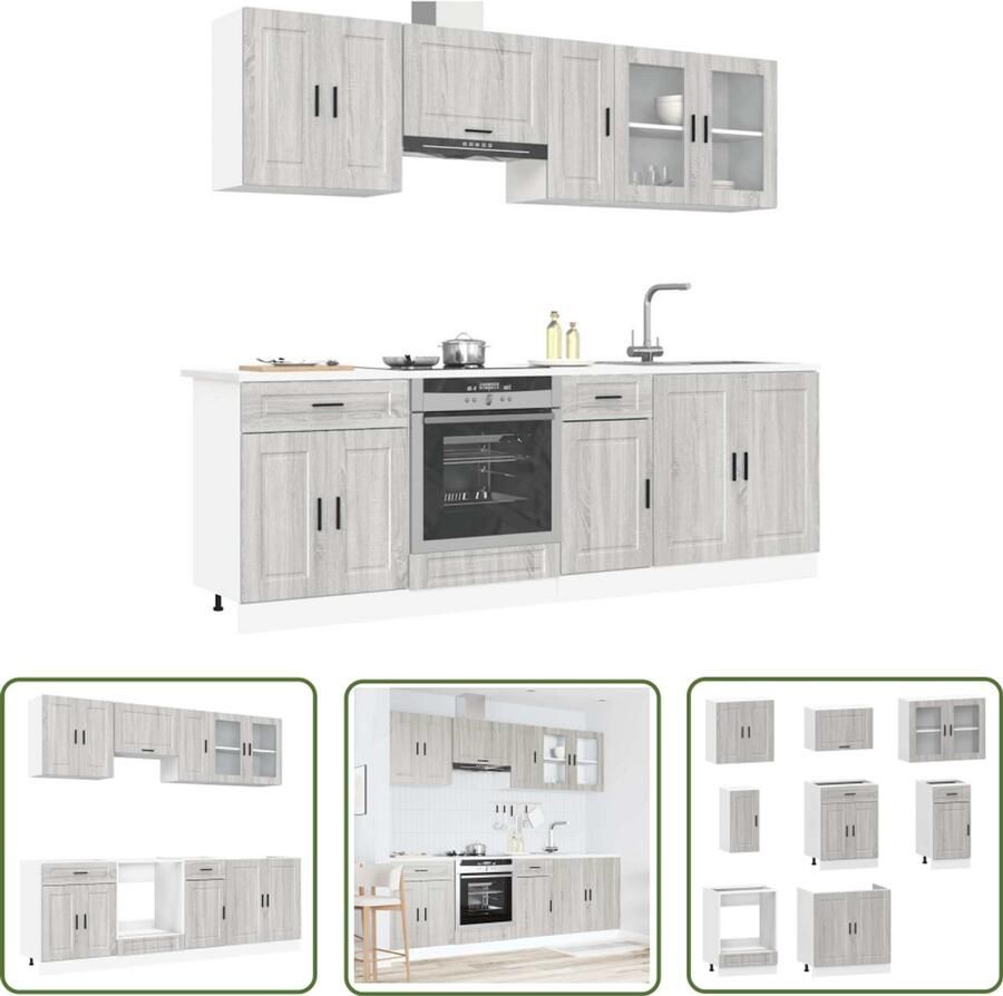 VidaXL Keukenopstelling Keukenkasten 8-delige Keukenkastenset Kalmar bewerkt hout grijs sonoma eiken Grijze Keukenkasten Houten Keukenkasten Set