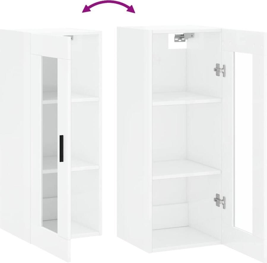 VidaXL Wandkast Hoogglans Wit 34 5x34x90 cm Wandkast Hangkast Opbergkast Keukenkast Witte Kast