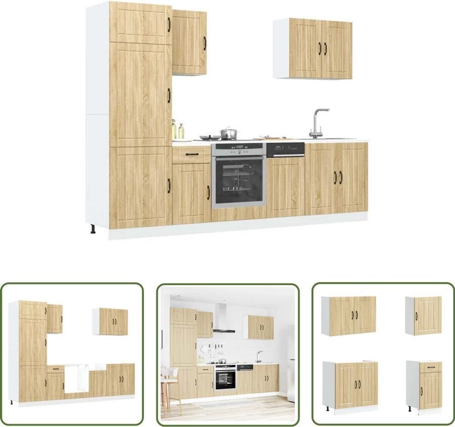The Living Store 7-delige Keukenkastenset Kalmar bewerkt hout sonoma eikenkleur Keukenkasten Houten Keukenkasten Keukenserie Kalmar Sonoma Eiken Keukenopstelling
