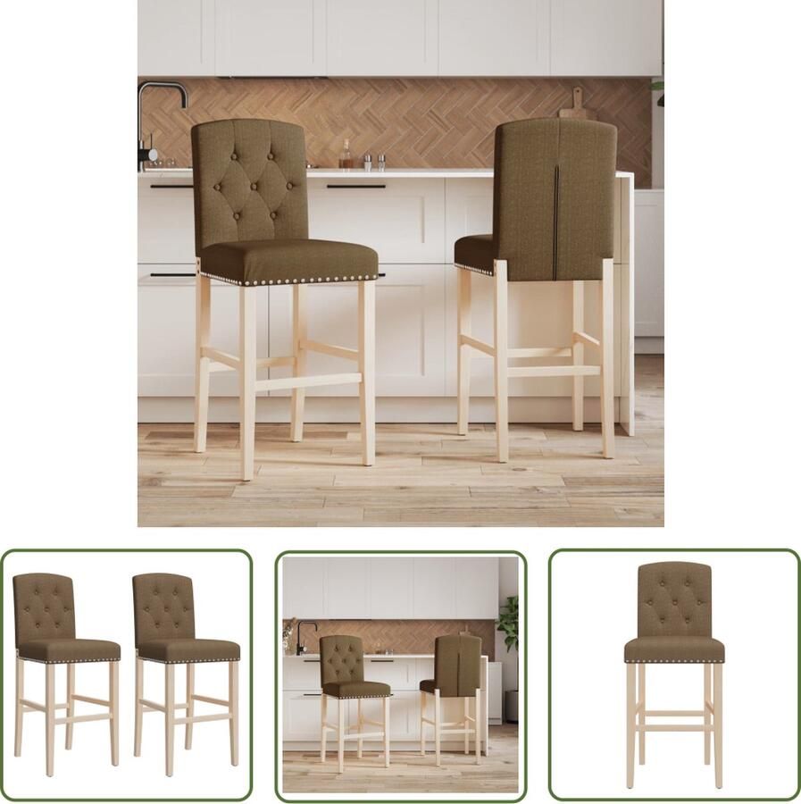 The Living Store Barstoelen Keuken Eetkamer 43.5 x 52 x 114 cm Taupe met Oud Afgewerkt Rubberhout Barstoelen Keukenstoelen Eetkamerstoelen Designstoelen Taupestoelen