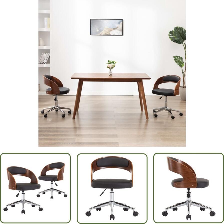 The Living Store Eetkamerstoel Set van 2 Kunstleer Ergonomisch design Zwart 48 x 53 x (66.5-74.5) cm Eetkamerstoelen Keukenstoelen Meubels Kunstleder Zwart - Foto 2