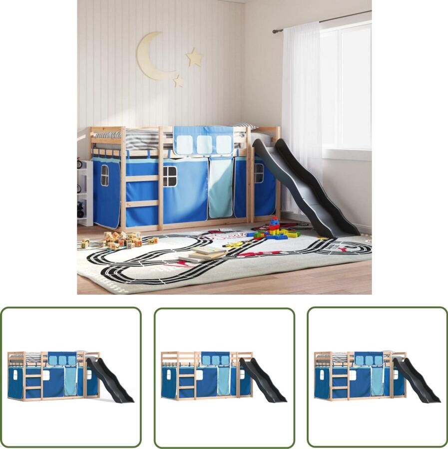 VidaXL Stapelbed met glijbaan en gordijnen blauw 90x190 cm Stapelbed Kids Bed Houten Bed Jongens Bed Meisjes Bed - Foto 2