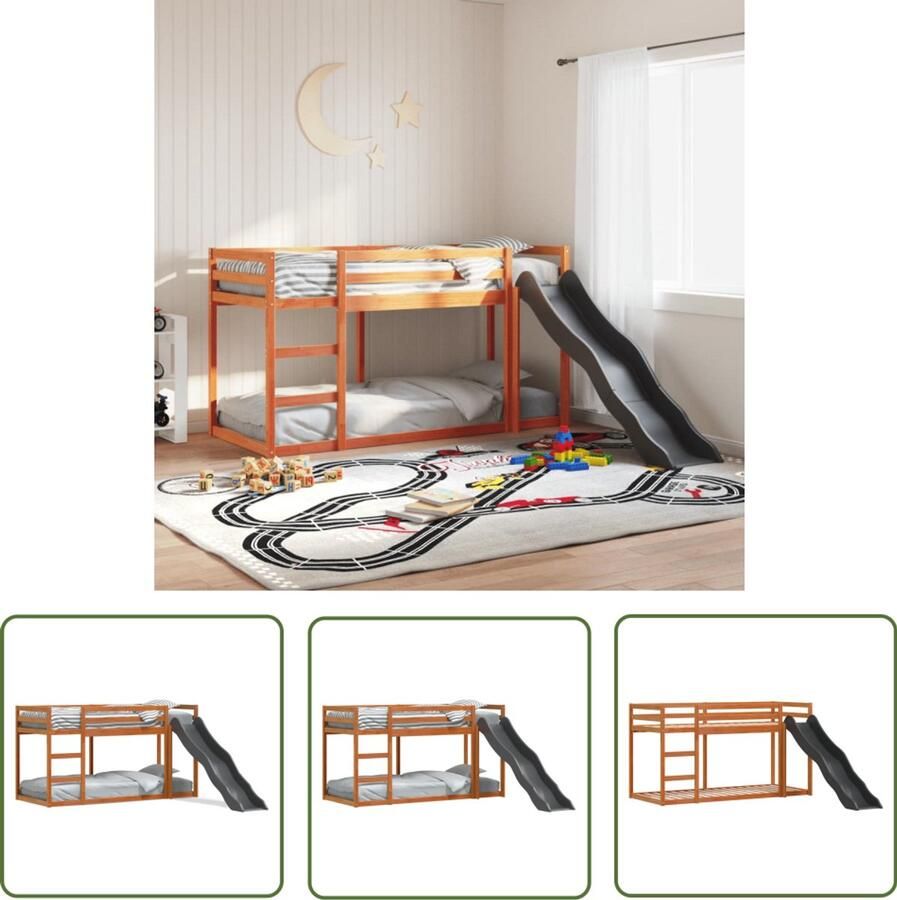 VidaXL Stapelbed met glijbaan en ladder grenenhout wasbruin 90x200 cm Stapelbed Kids Bed Bunk Bed Grenenhout Bed Bruine Bed