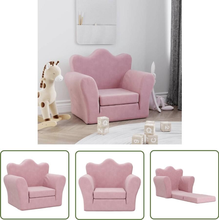 VidaXL Kids Stoel Kinderstoel Kinderslaapbank zacht pluche roze Kinderzitje Roze Kinderfauteuil Kinderbanken