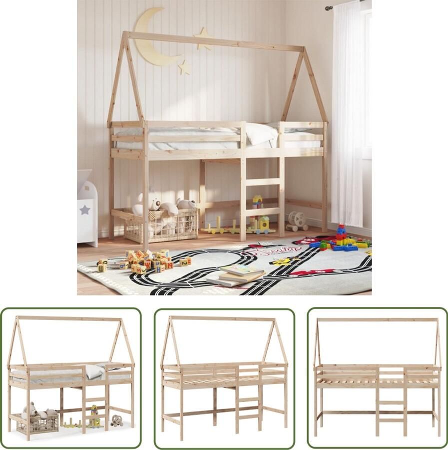 VidaXL Halfhoogslaper met ladder en bedhuis grenenhout 80x200 cm Halfhoogslaper Kidsbed Kinderkamer Grenenhout Bedhuis