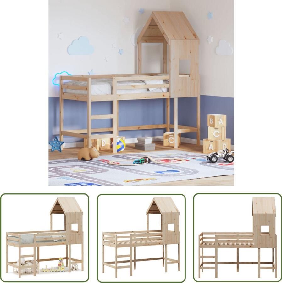 VidaXL Halfhoogslaper met ladder en bedhuis grenenhout 80x200 cm Halfhoogslaper Kidsbed Kinderkamer Grenenhout Bed Bunkbed