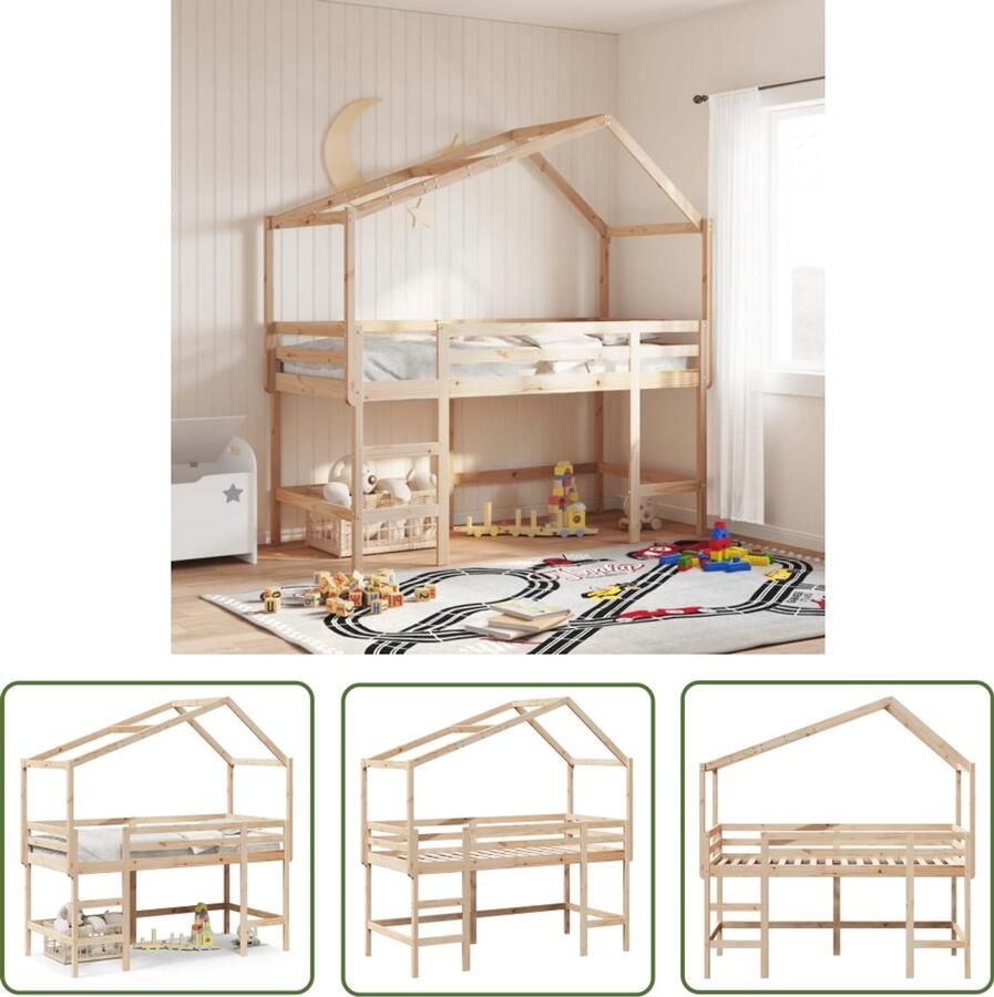 VidaXL Halfhoogslaper met ladder en bedhuis grenenhout 90x190 cm Halfhoogslaper Kidsbed Bedhuis Grenenhout Kindermeubilair