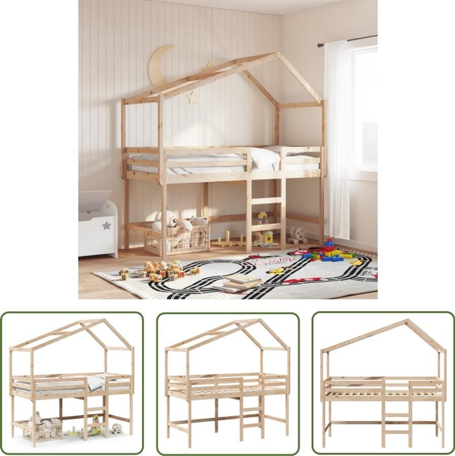 VidaXL Halfhoogslaper met ladder en bedhuis grenenhout 90x200 cm Halfhoogslaper Kidsbed Kinderbed Grenenhouten Bed Met Lade - Foto 2