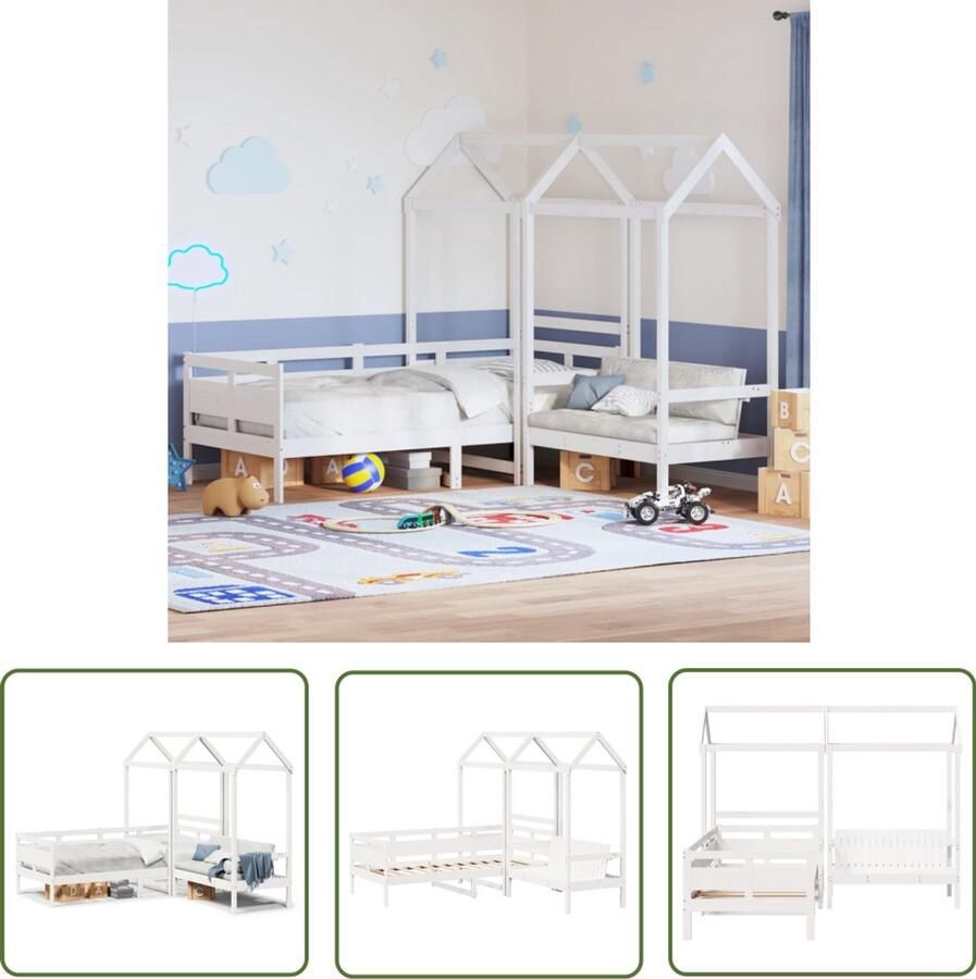 VidaXL Kinderbed met huisje en bankje massief grenenhout wit 80x200 cm Kinderbed Kidsbed Hutbed Massief Hout Grenenhout