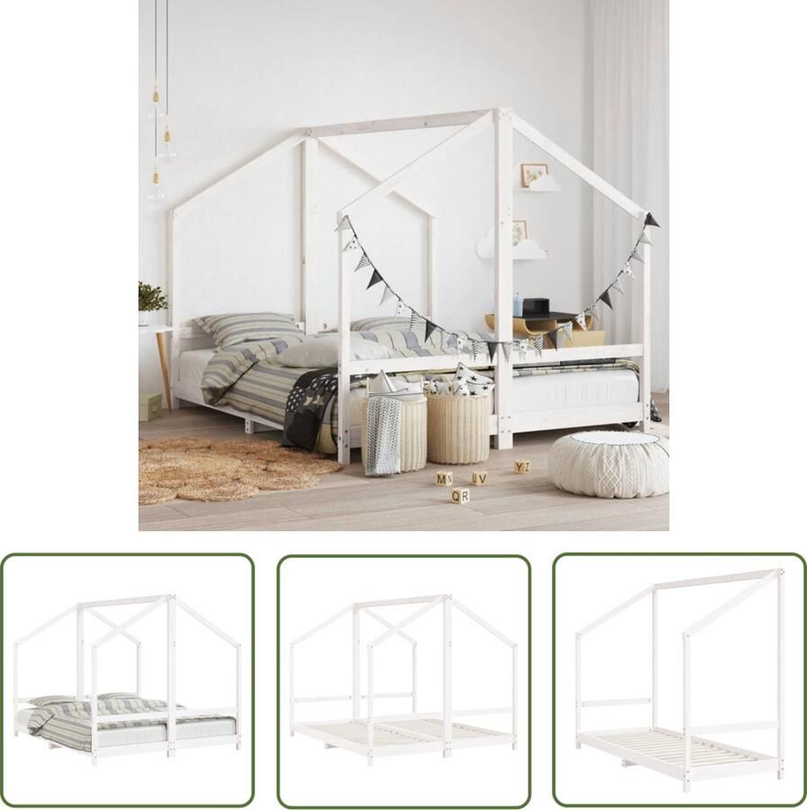 The Living Store Peuterbed Wit 205.5 x 171 x 158 cm Massief grenenhout Multiplex lattenbodem Peuterbed Kidsbed Kinderbed Houten Bed Grenenhouten Bed