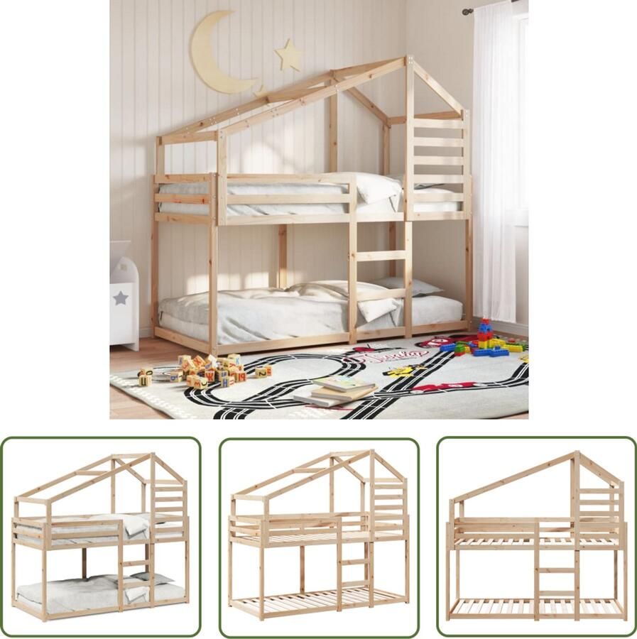 VidaXL Stapelbed met dak massief grenenhout 80x200 cm Stapelbed Kidsbed Houten Bed Grenenhouten Bed Kinderbed