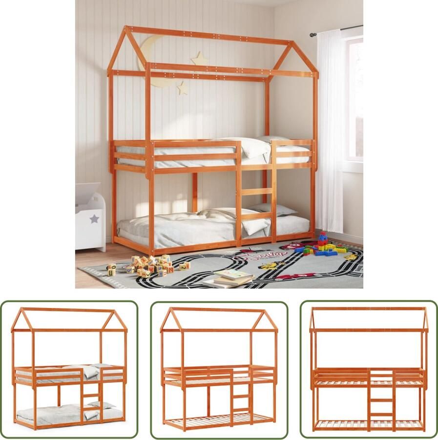 The Living Store Bed Met Huis 205.5 x 85.5 x 112 cm Massief Grenenhout Voor Kinderen Tot 6 Jaar Stapelbed Kidsbed Houten Bed Kindermeubilair Grenenhout Bed