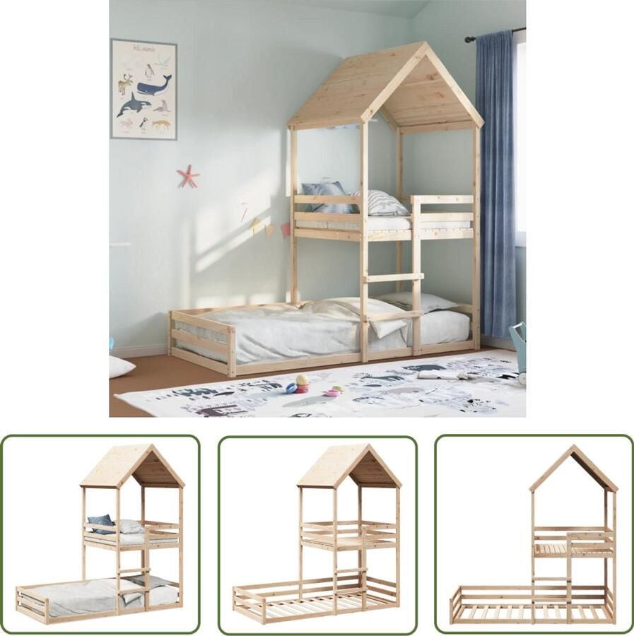 VidaXL Kidsbed Stapelbed Stapelbedframe zonder matras massief grenenhout 90x190 cm Grenenhout Bed Kinderbed Tweepersoonsbed