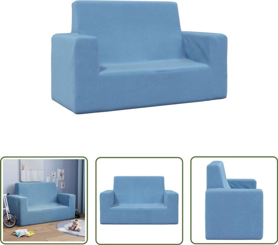 VidaXL Kinderbank Kinderstoel Kinderbank 2-zits zacht pluche blauw Kids Stoel Zachte Bank Blauwe Bank