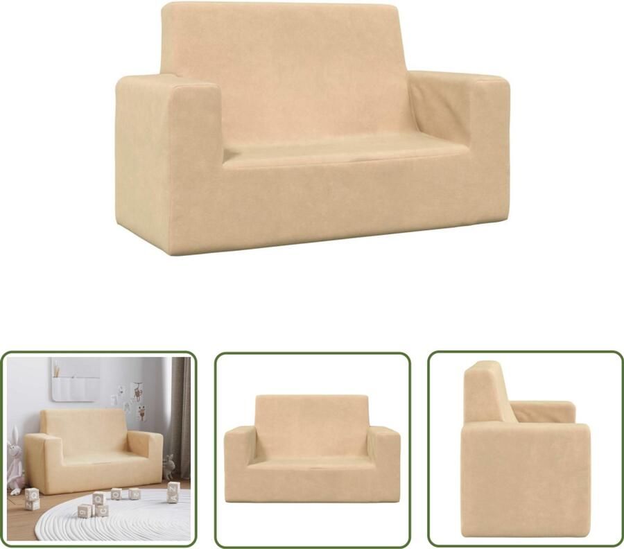 VidaXL Kinderbank Kinderstoel Kinderbank 2-zits zacht pluche crèmekleurig Zachte Stoffen Pluche Bank Kids Furniture