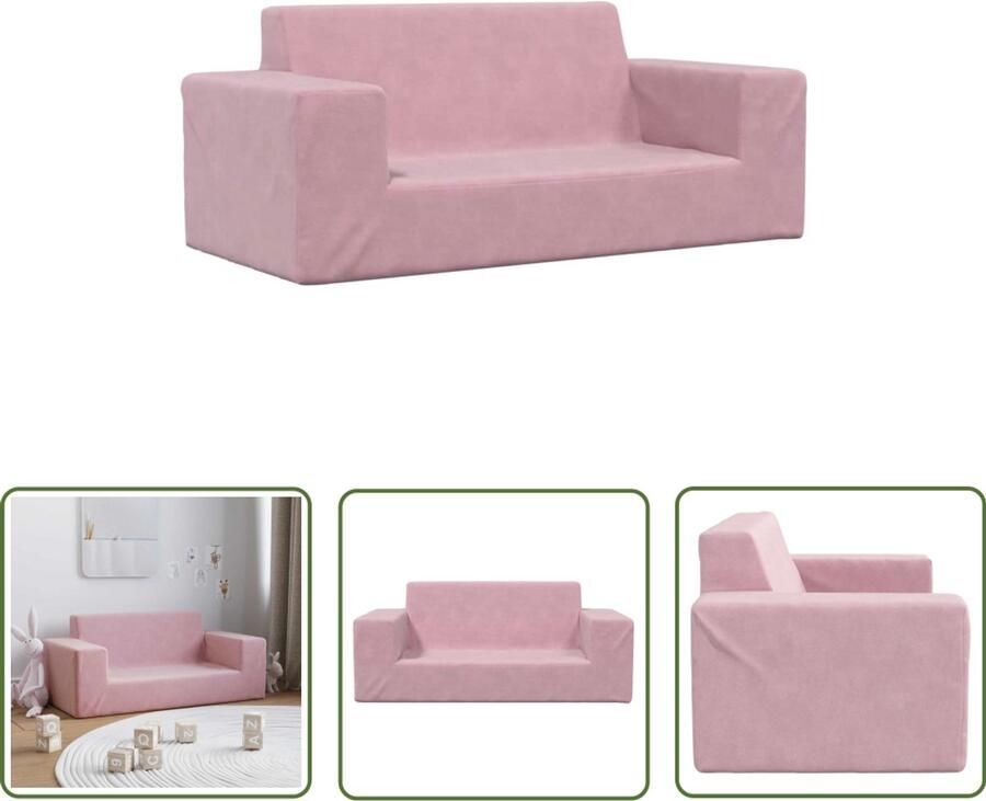 VidaXL Kinderbank 2-zits zacht pluche roze Kinderstoel Kinderbank Roze Stoel Pluche Stoel Kids Furniture
