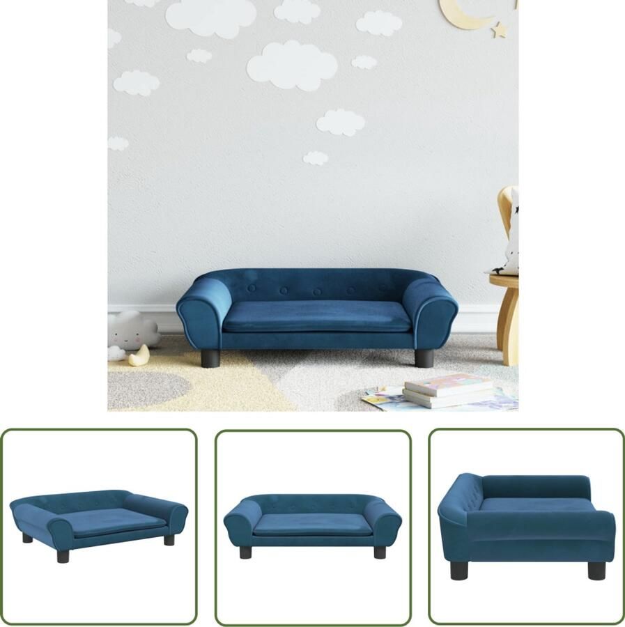 VidaXL Kinderbank Kinderstoel Kinderbank 70x45x26 cm fluweel blauw Blauwe Kinderbank Houten Kinderbank Comfortabele Kinderbank